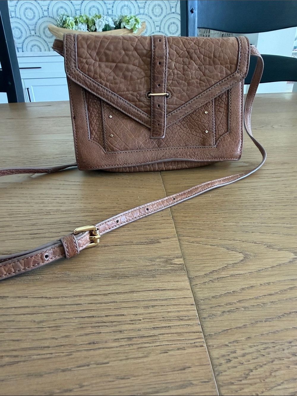 Tory Burch Brown Leather Crossbody Bag with Adjustable Strap